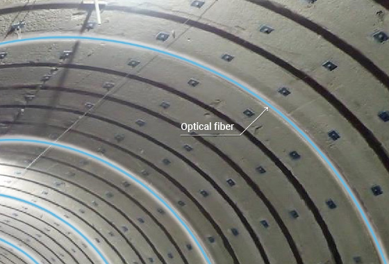 Optical fiber installed on a tunnel’s ceiling