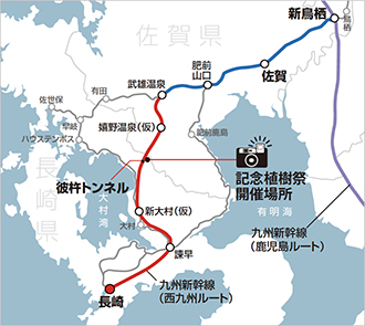 地図：長崎県訪問を歓迎する桜