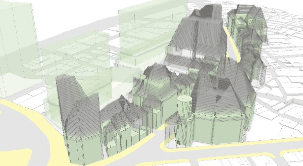 図版:東京・渋谷道玄坂地区での3Dデータによる都市計画の検討「竹芝夏ふぇす」。