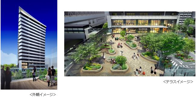 「東京ポートシティ竹芝」外観イメージ、テラスイメージ