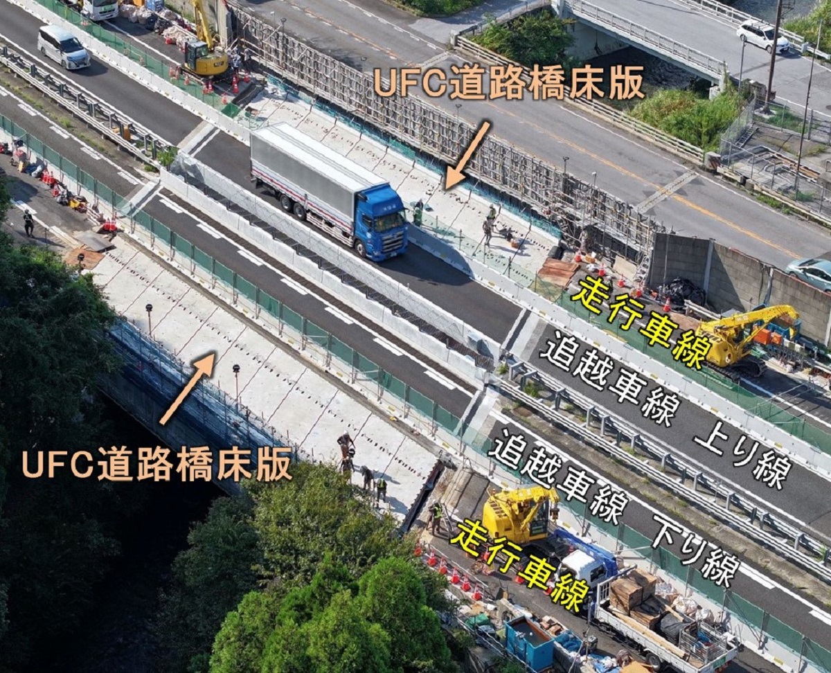 リニューアル工事中の名神高速道路河内橋