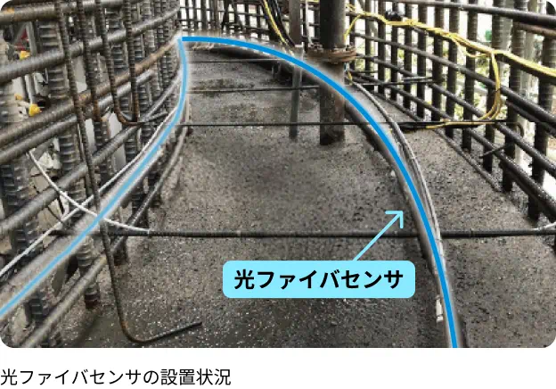 鹿島の光ファイバの実績 コンクリート躯体 光ファイバセンサの設置状況