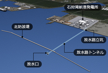 図版：放水路立坑、放水路トンネル、放水口位置図