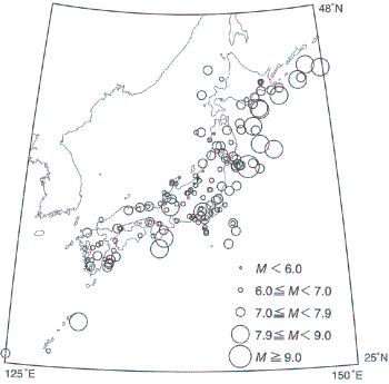 図:日本付近の主な被害地震の震央(1885年以降)